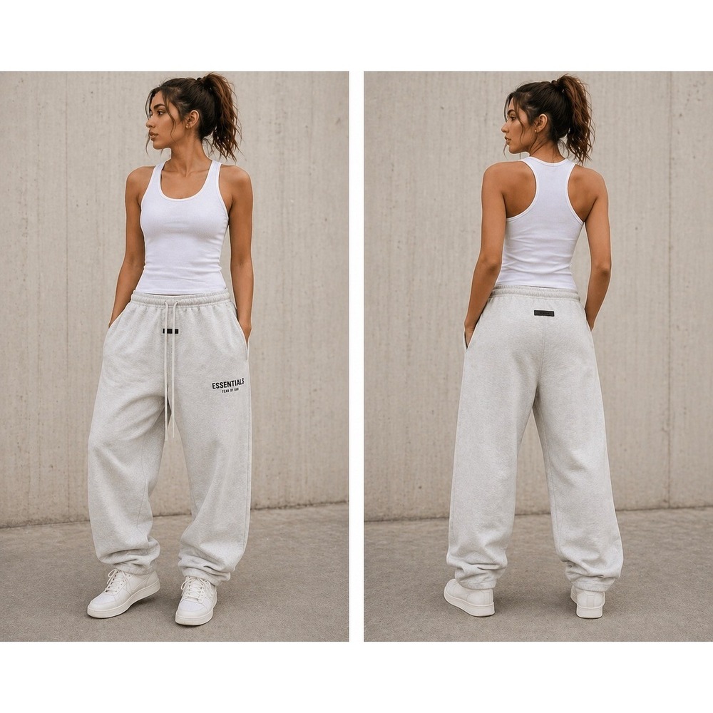 Fear of God Essentials Sweatpants Light Oatmeal Grey Logo Relaxed Fit XS NWT